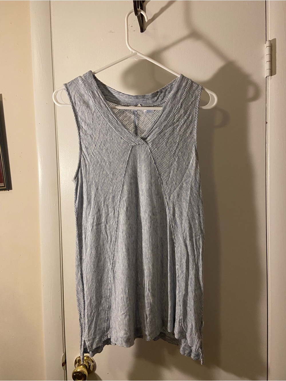 Light Blue Striped V-Neck Sleeveless Tank Top